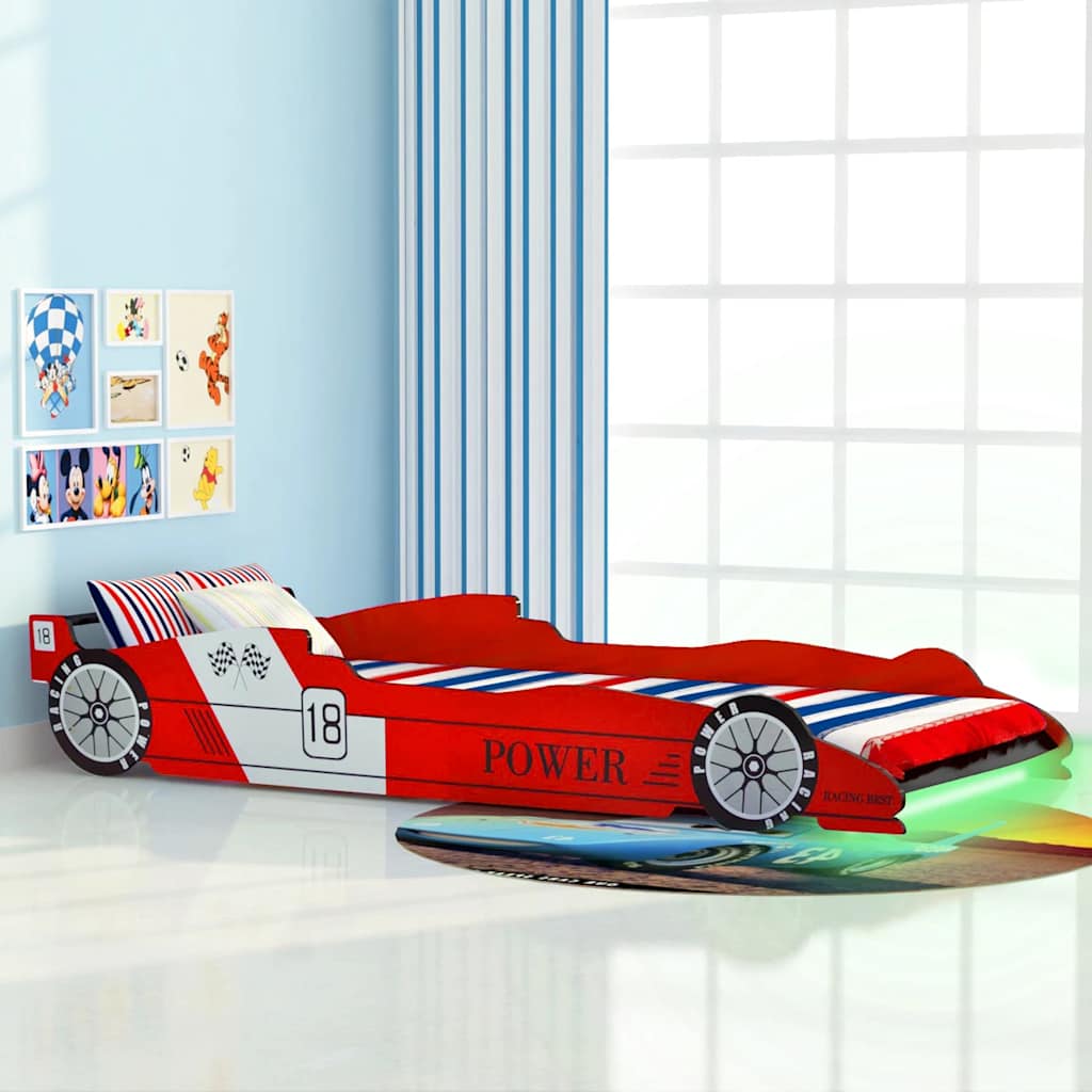 Children's LED Race Car Bed 90x200 cm Red