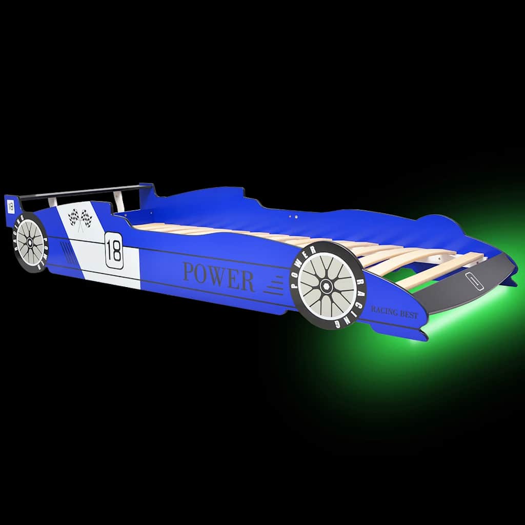 Children's LED Race Car Bed 90x200 cm Blue