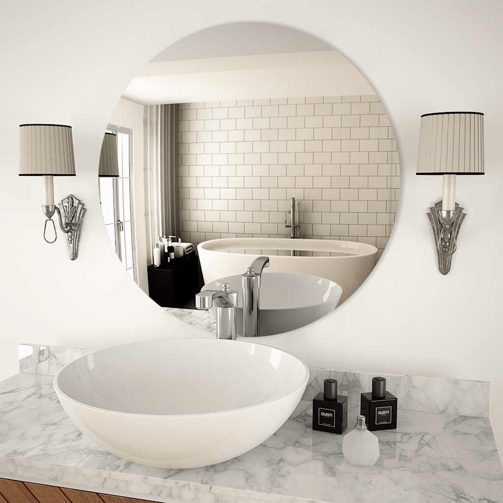 Wall Frameless Mirror With Led Lights Rectangular Glass