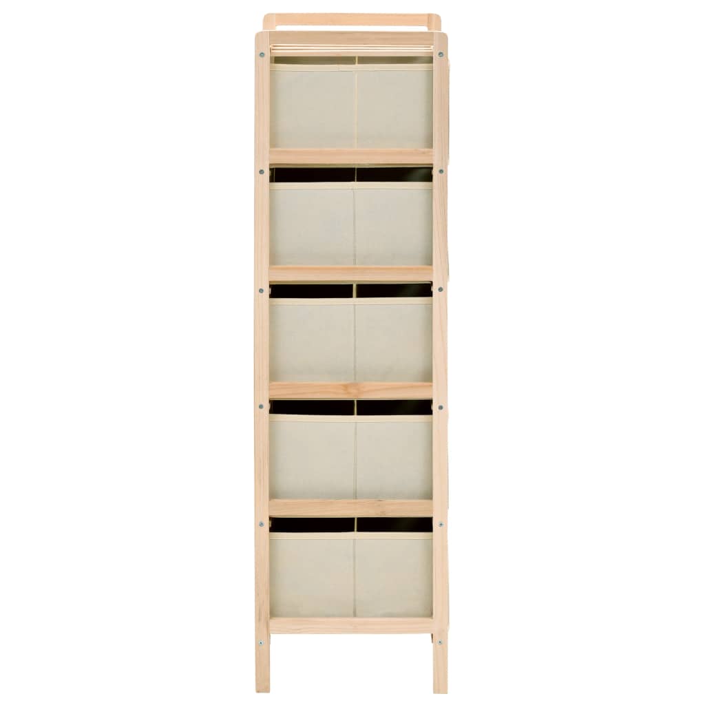 Storage Rack with 5 Fabric Baskets Cedar Wood Beige