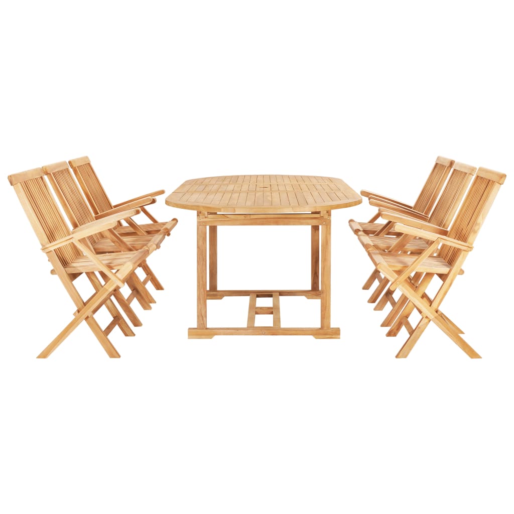 7 Piece Outdoor Dining Set 150-200x100x75 cm Solid Teak Wood