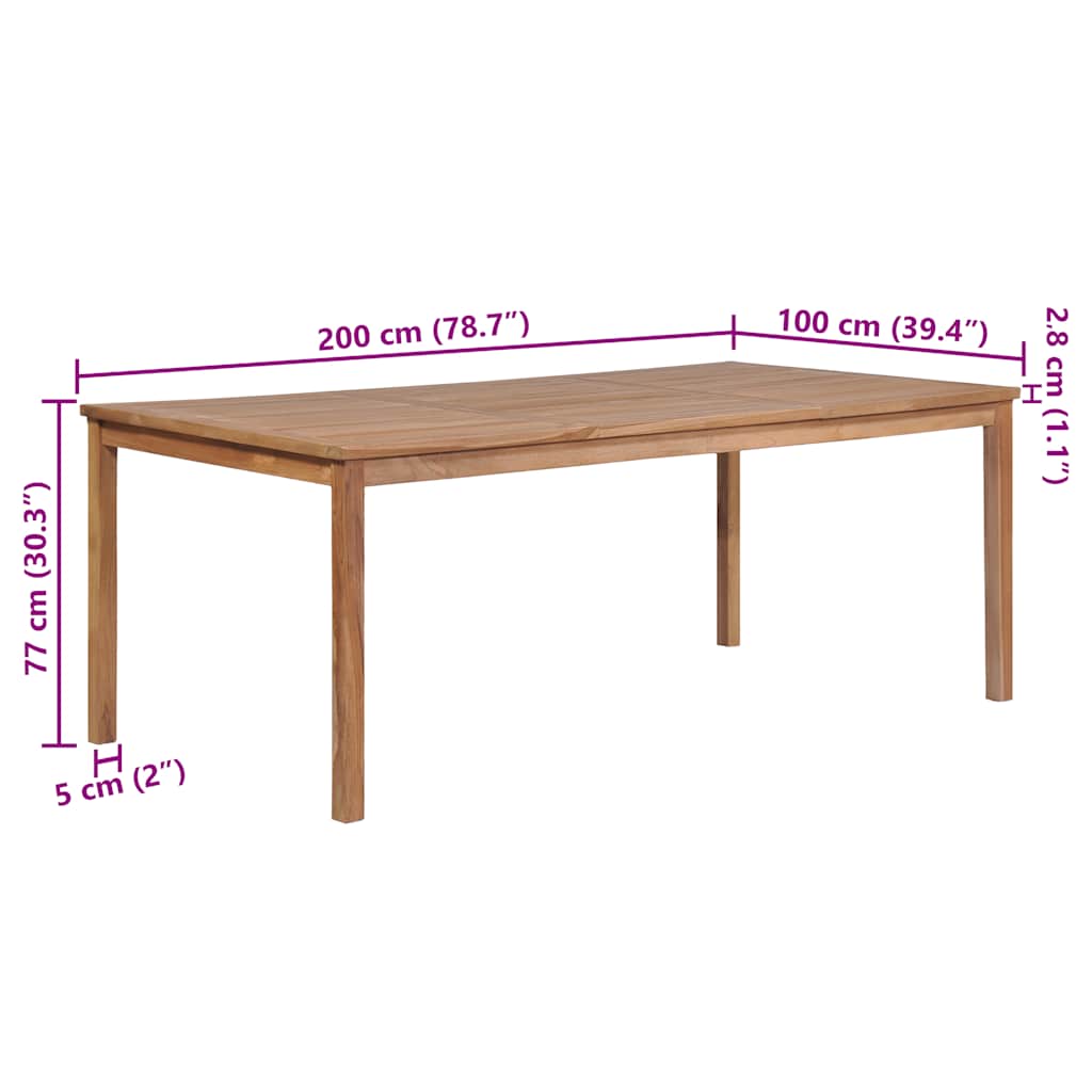 Garden Table 200x100x77 cm Solid Teak Wood