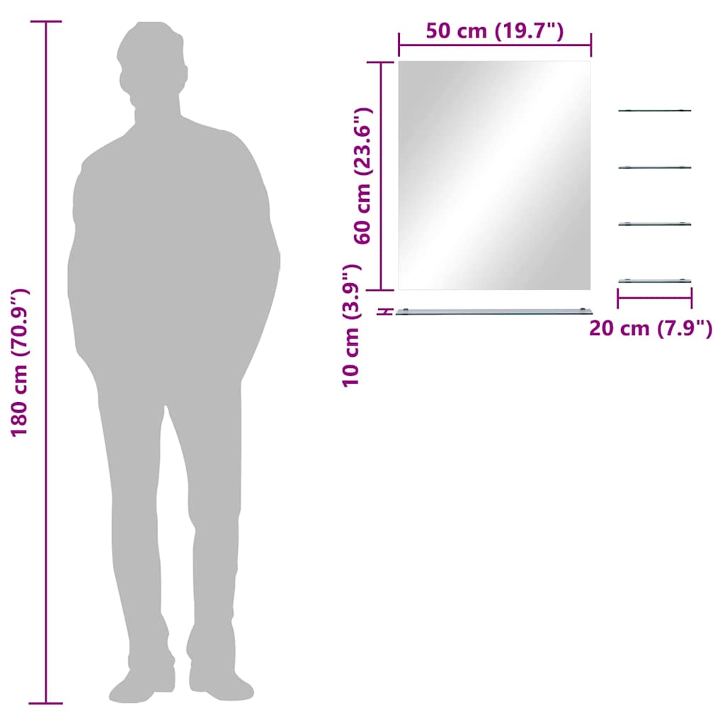 Wall Mirror With 5 Shelves Silver 50X60 Cm