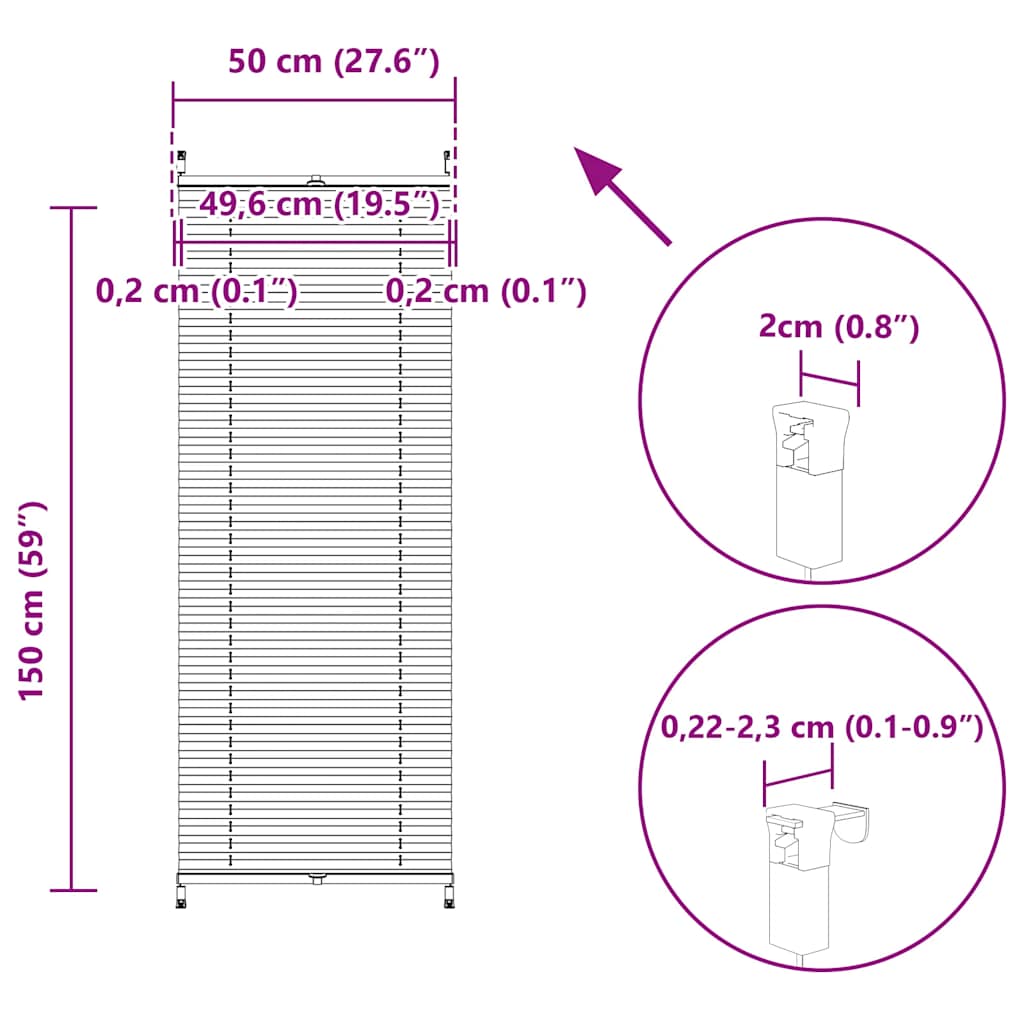 Plisse Blind 50x150cm White Pleated Blind