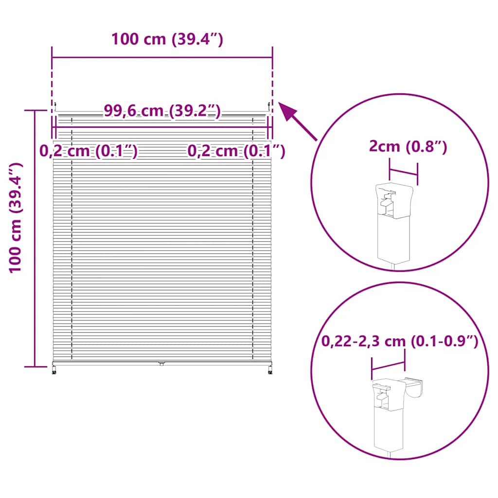 Plisse Blind 100x100cm White Pleated Blind