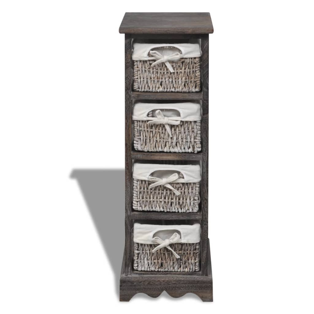 Wooden Storage Rack 4 Weaving Baskets Brown