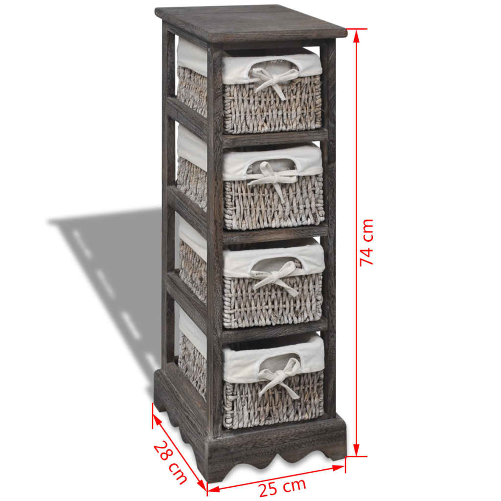 Wooden Storage Rack 4 Weaving Baskets Brown