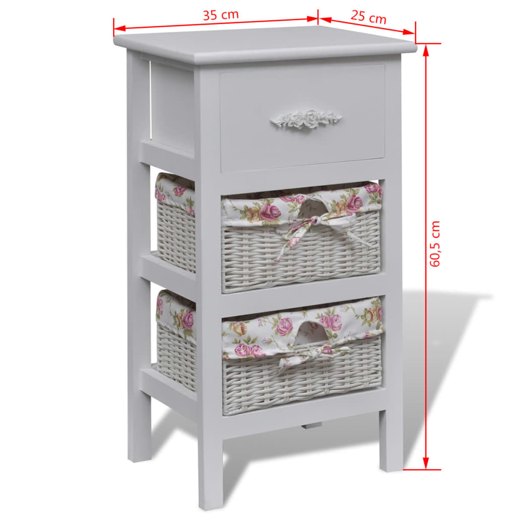 Cabinet with 1 Drawer and 2 Baskets White Paulownia Wood