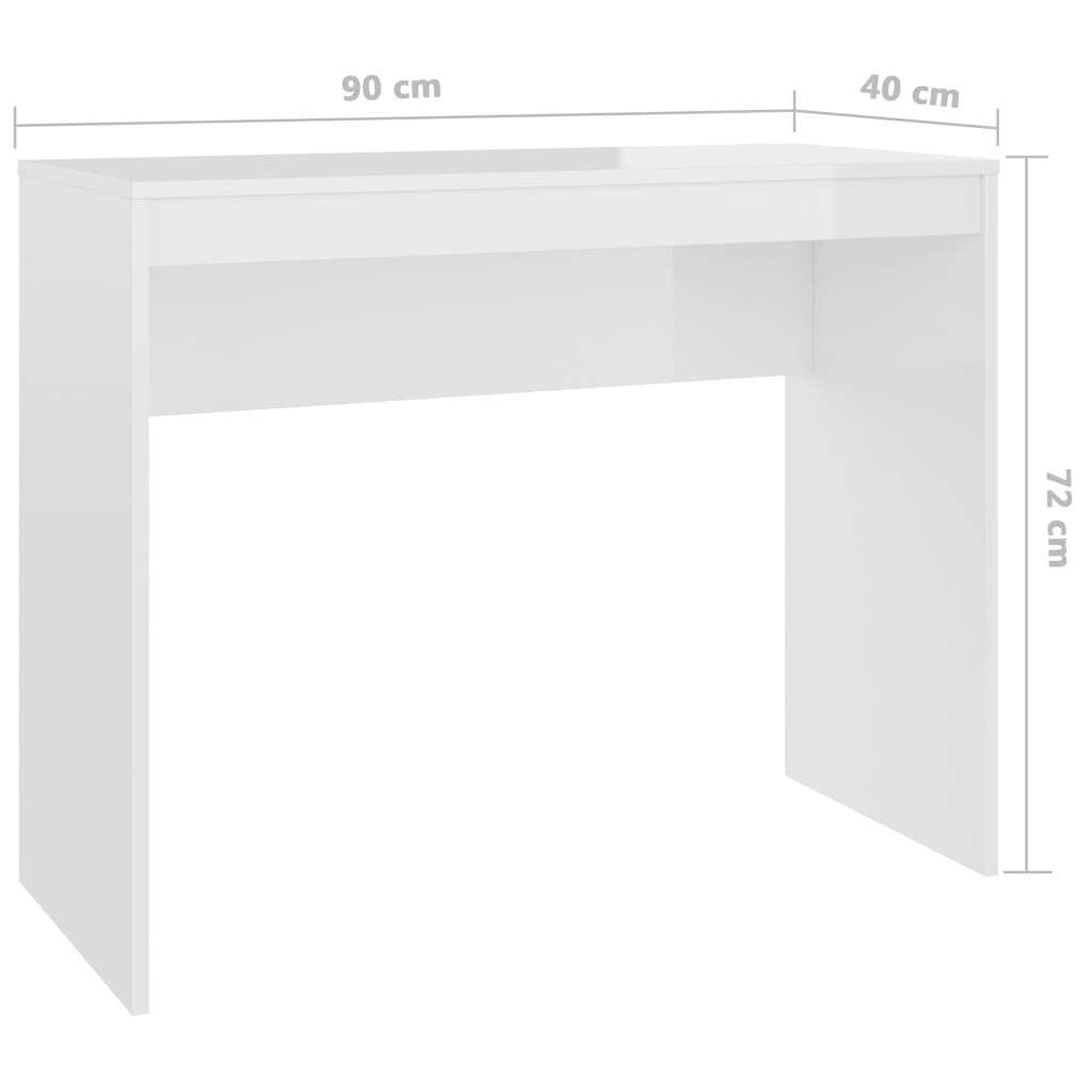 Desk High Gloss White 90x40x72 cm Engineered Wood