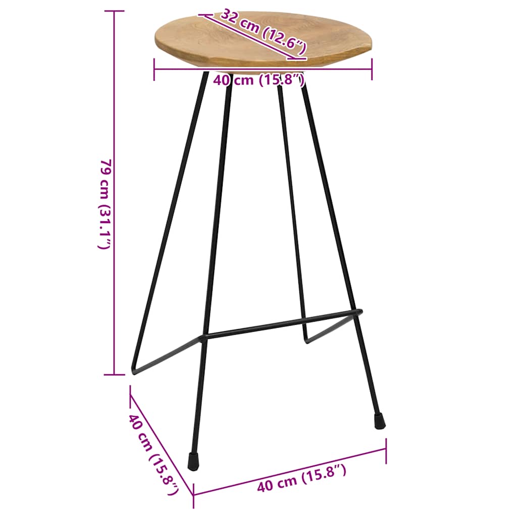 Bar Stools 2 pcs Solid Teak Wood