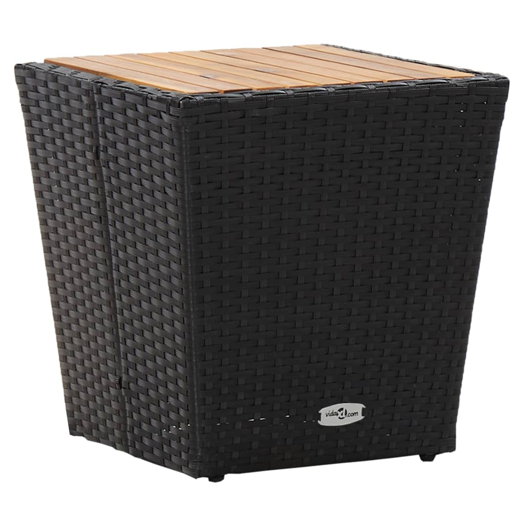 Tea Table Black 41.5x41.5x43cm Poly Rattan and Solid Acacia Wood