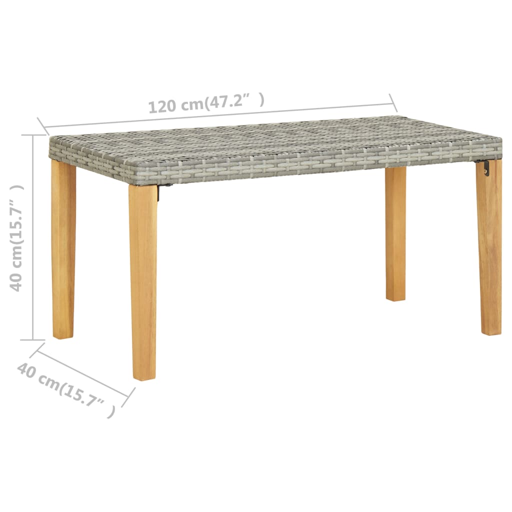 Garden Bench 120 cm Grey Poly Rattan and Solid Acacia Wood