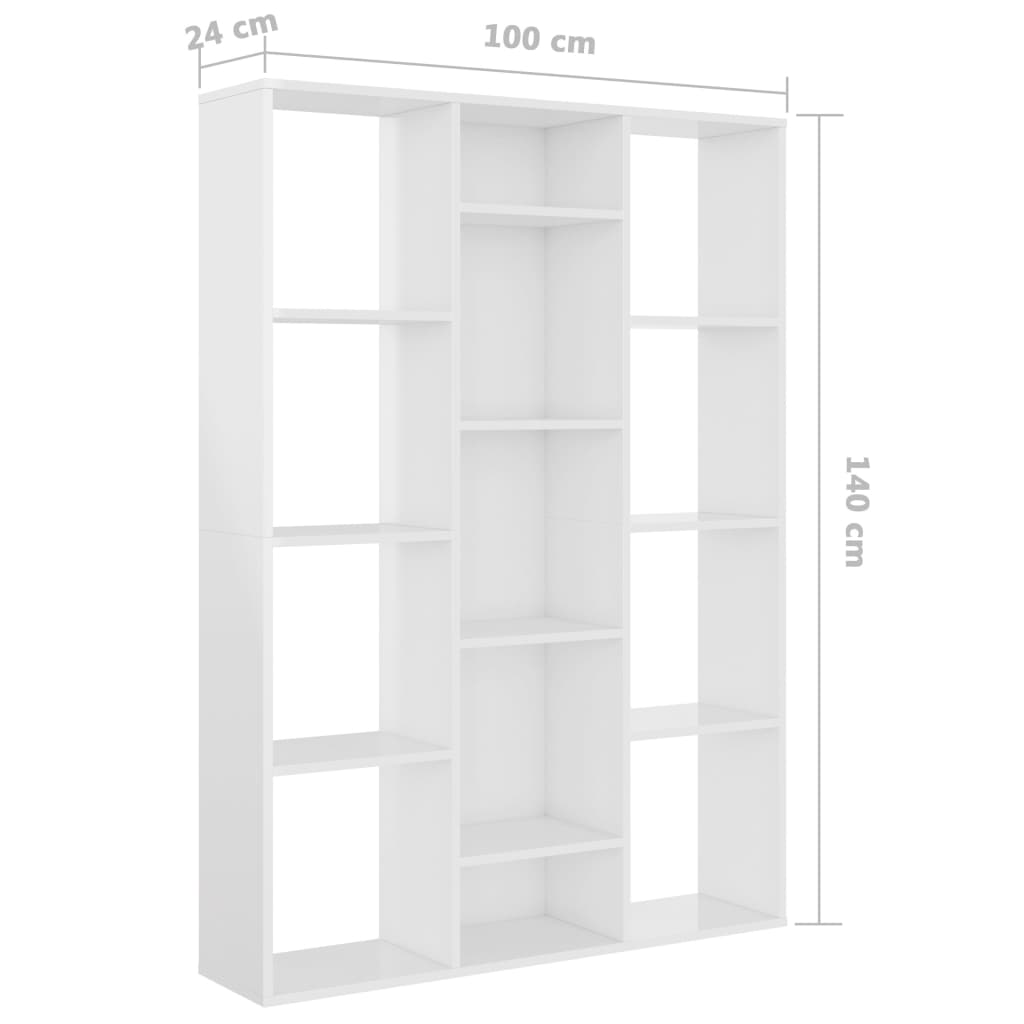 Room Divider/Book Cabinet High Gloss White 100x24x140 cm Engineered Wood