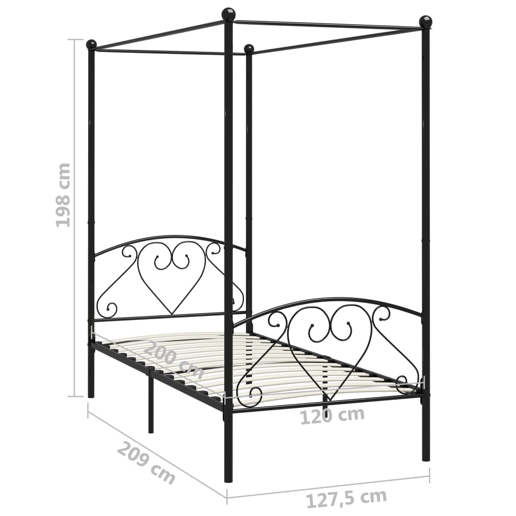 284435 vidaXL Canopy Bed Frame without Mattress Black Metal 120x200 cm