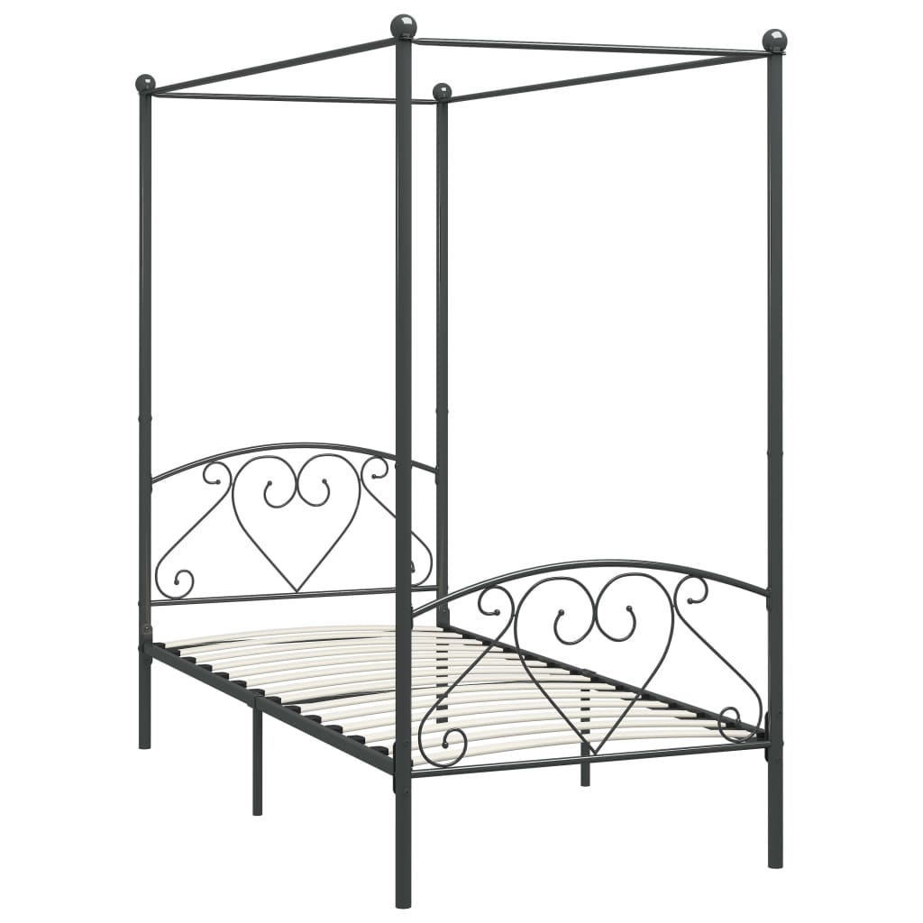 284442 vidaXL Canopy Bed Frame without Mattress Grey Metal 120x200 cm