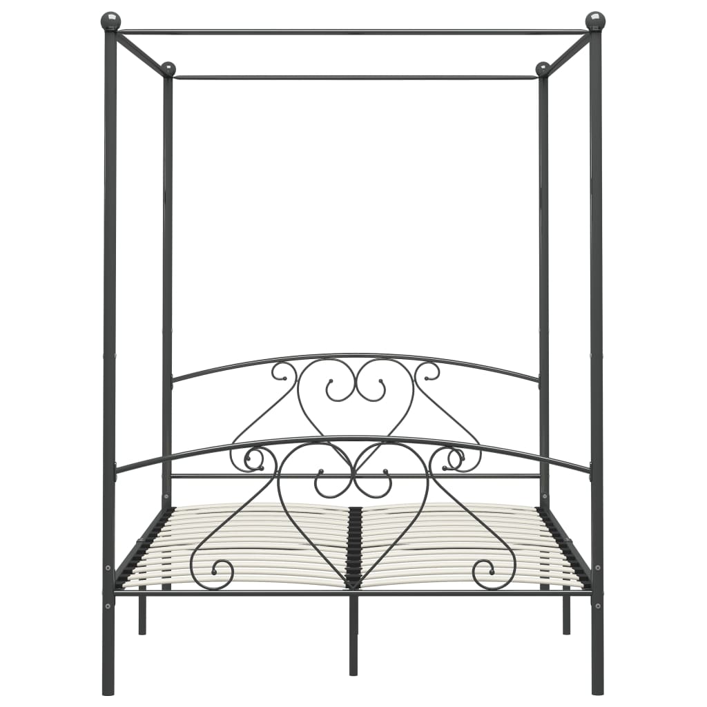 284443 vidaXL Canopy Bed Frame without Mattress Grey Metal 140x200 cm
