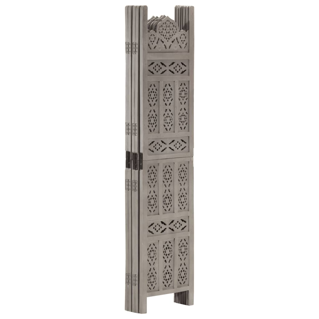 Hand carved 5-Panel Room Divider Grey 200x165 cm Solid Mango Wood