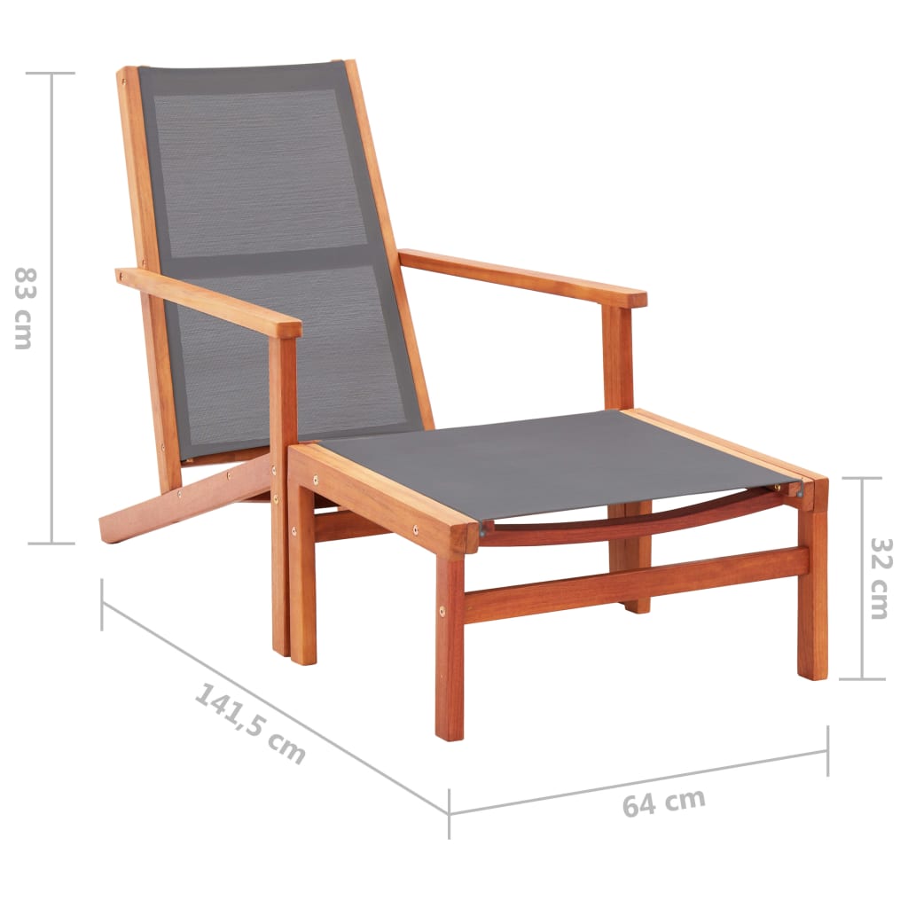 Garden Chair with Footrest Grey Solid Eucalyptus Wood and Textilene