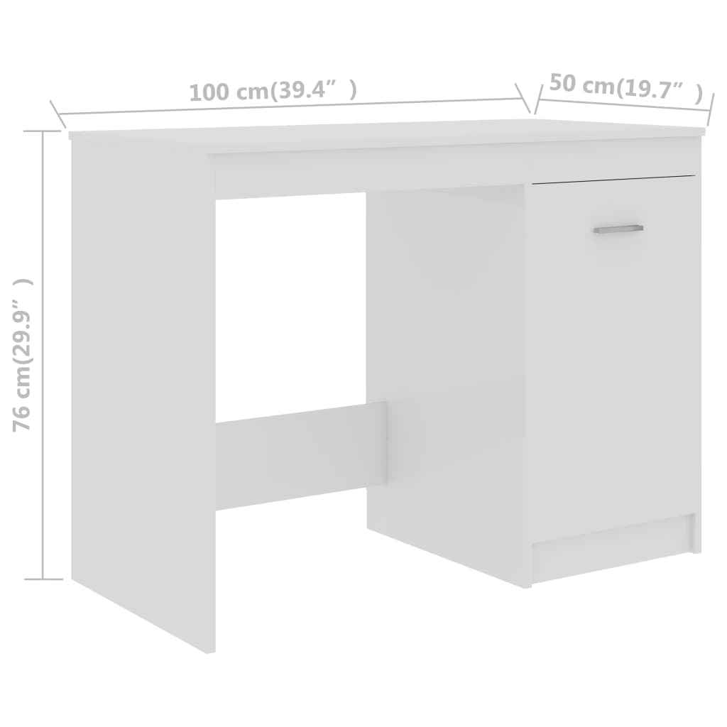 Desk High Gloss White 100x50x76 cm Engineered Wood