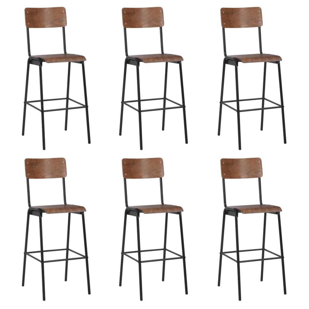 Bar Chairs 6 pcs Solid Plywood Steel