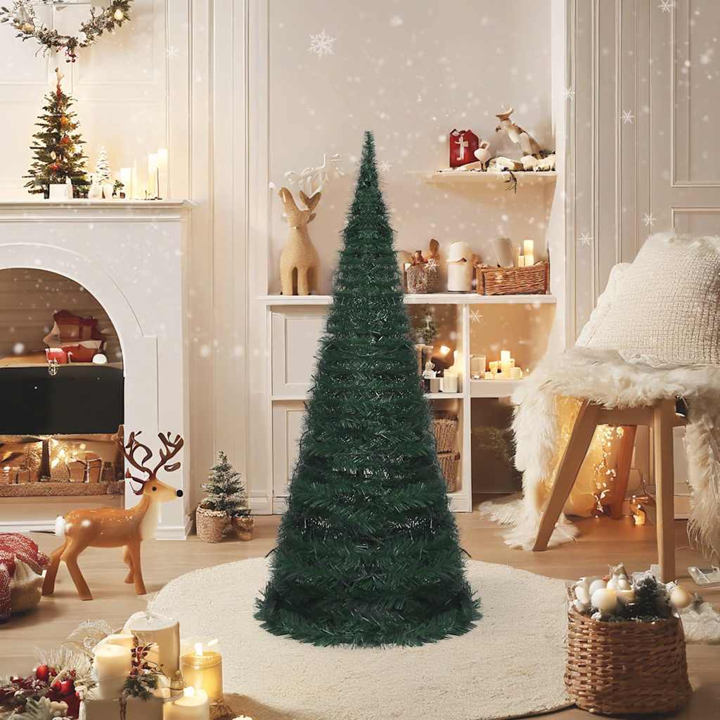 Pop-up String Artificial Pre-lit Christmas Tree Green 210 cm