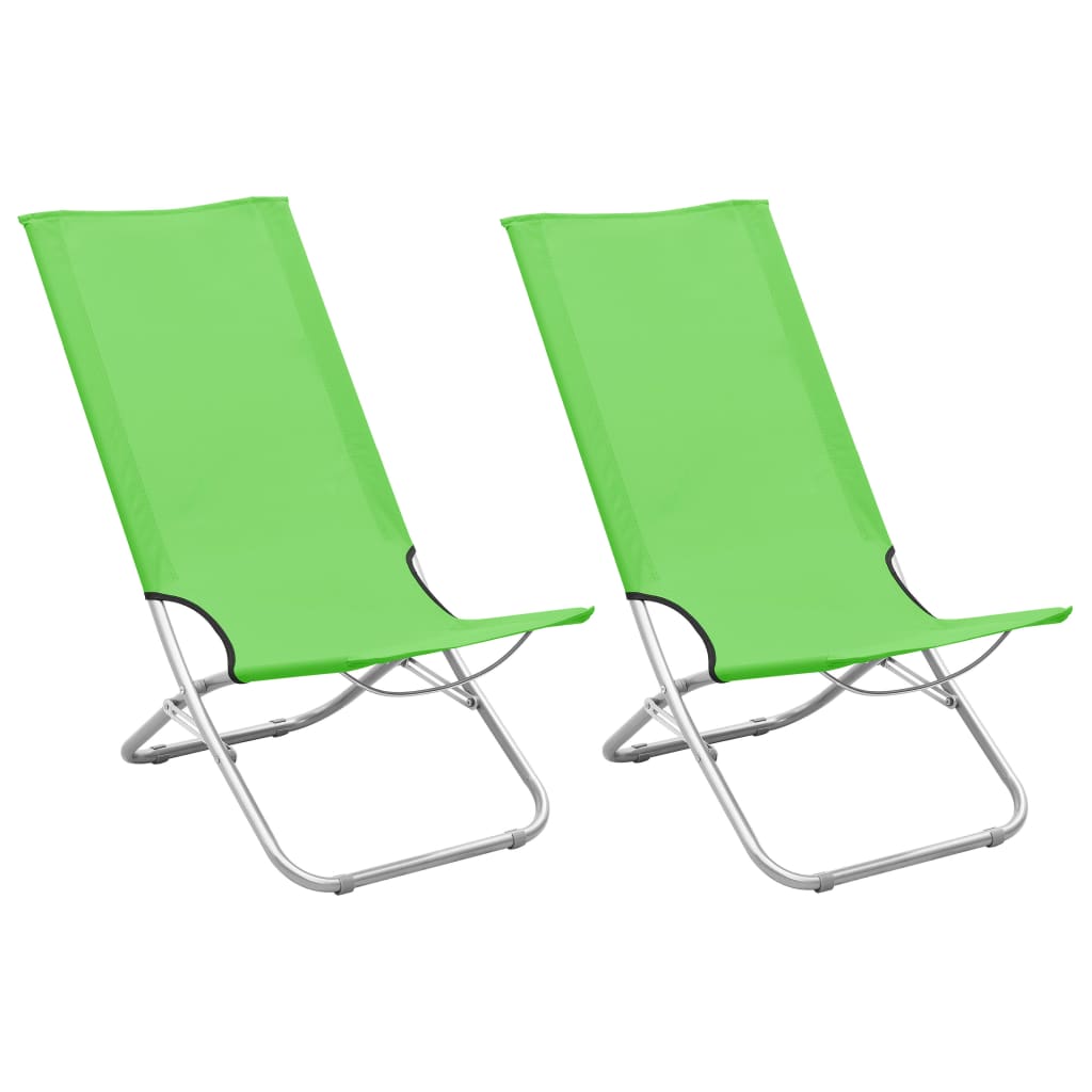 Folding Beach Chairs 2 pcs Green Fabric