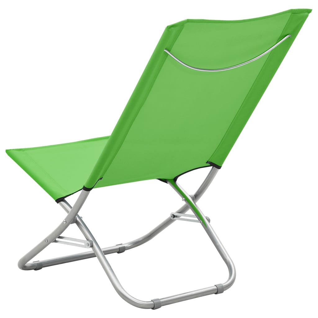 Folding Beach Chairs 2 pcs Green Fabric