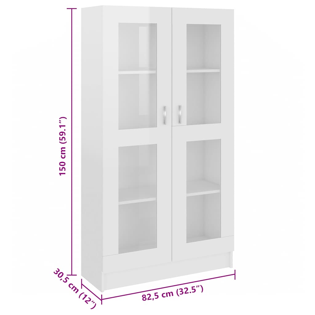 Vitrine Cabinet High Gloss White 82.5x30.5x150 cm Engineered Wood