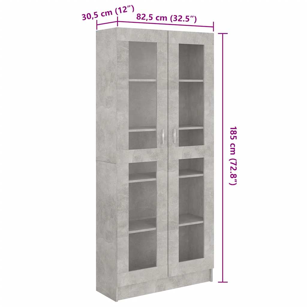 Vitrine Cabinet Concrete Grey 82.5x30.5x185.5 cm Engineered Wood