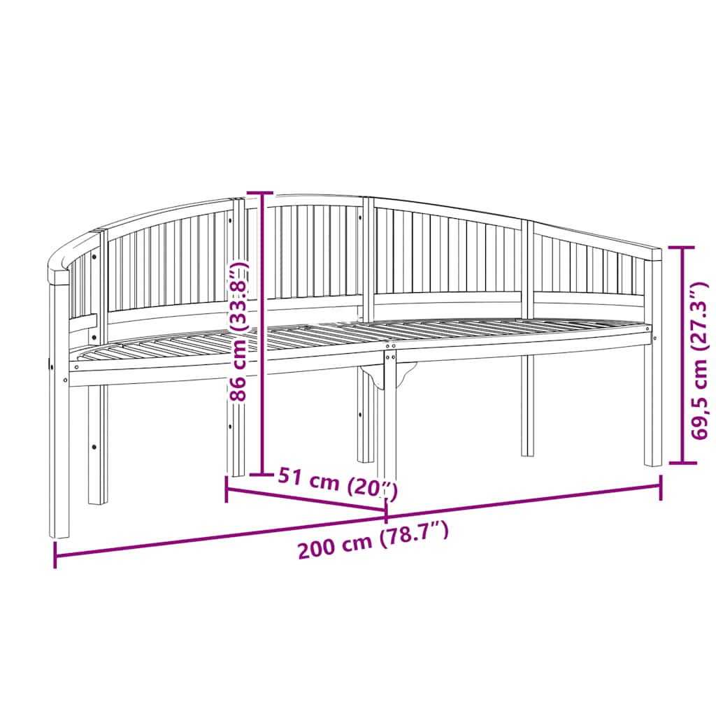 Banana Bench 200 cm Solid Teak Wood