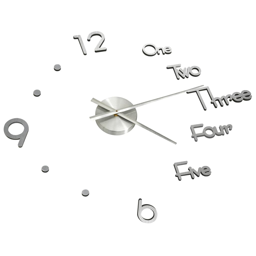 3D Wall Clock Modern Design Silver 100 cm XXL
