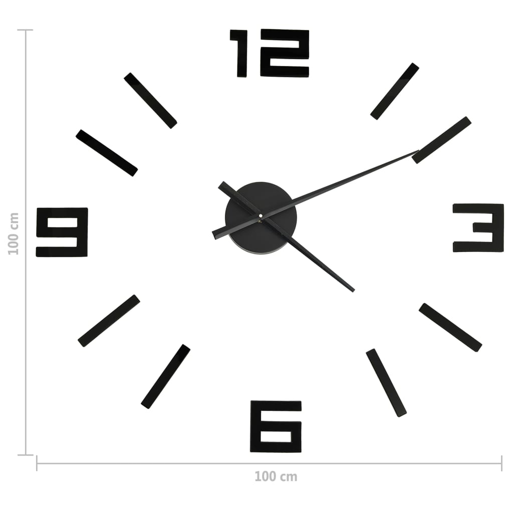3D Wall Clock Modern Design Black 100 cm XXL