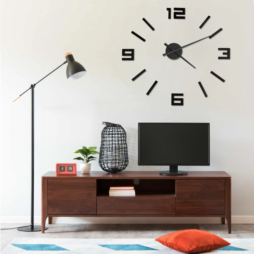 3D Wall Clock Modern Design Black 100 cm XXL