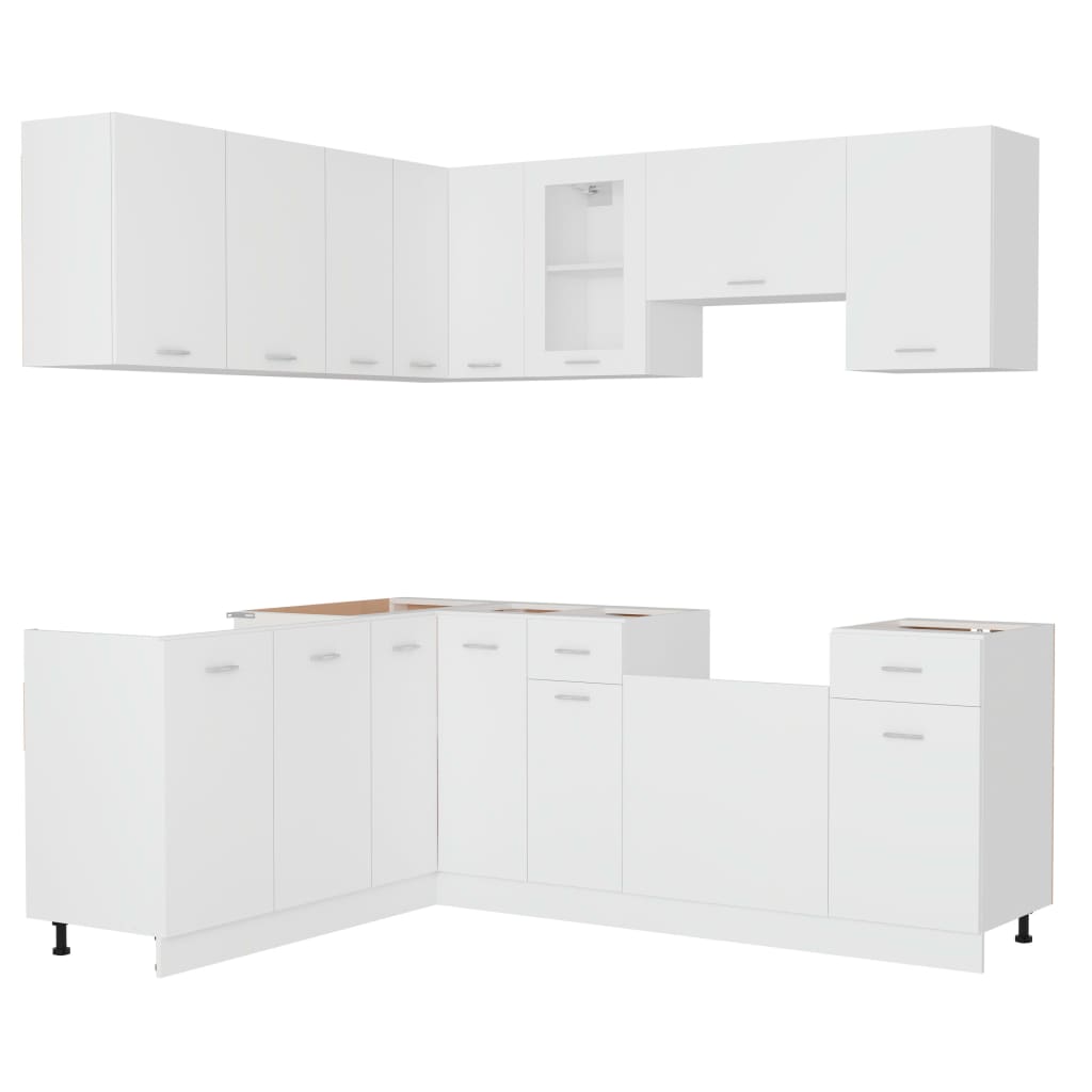 11 Piece Kitchen Cabinet Set Lyon White Engineered Wood