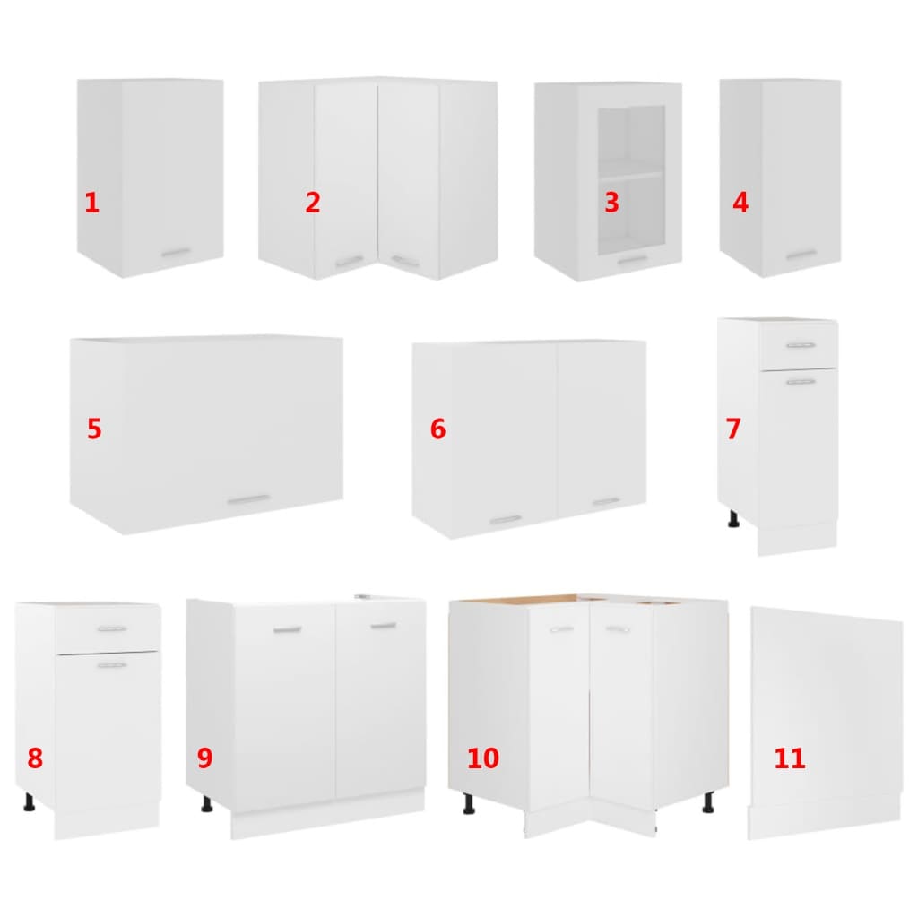 11 Piece Kitchen Cabinet Set Lyon White Engineered Wood