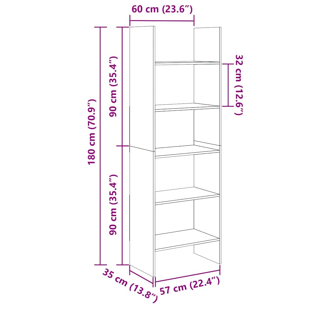 Book Cabinet White 60x35x180 cm Engineered Wood