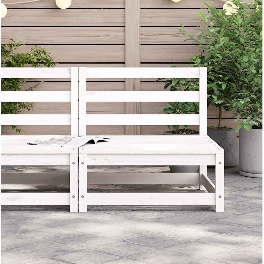 Garden Middle Sofa White Solid Wood Pine
