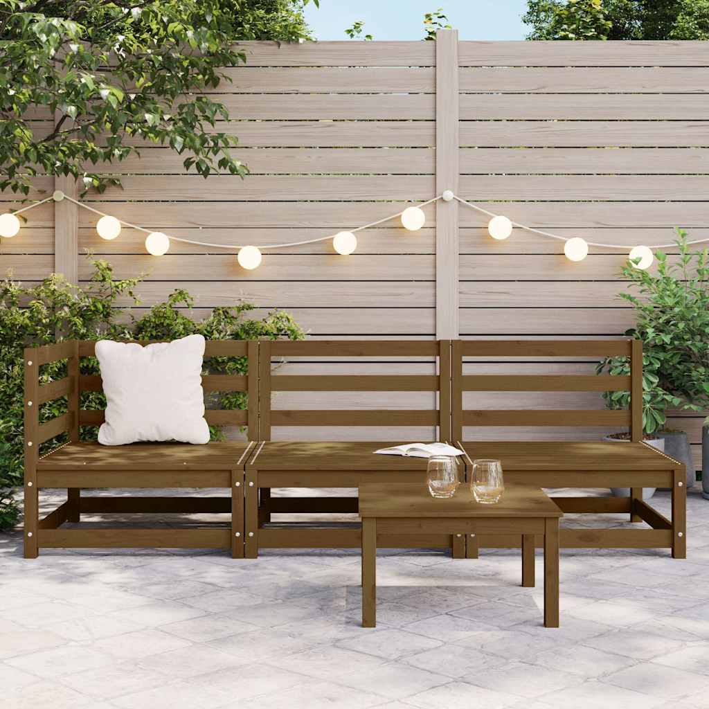 3 Piece Garden Lounge Set Honey Brown Solid Pinewood