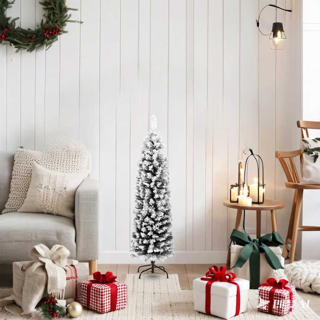 Slim Artificial Christmas Tree with Flocked Snow Green 120 cm PVC