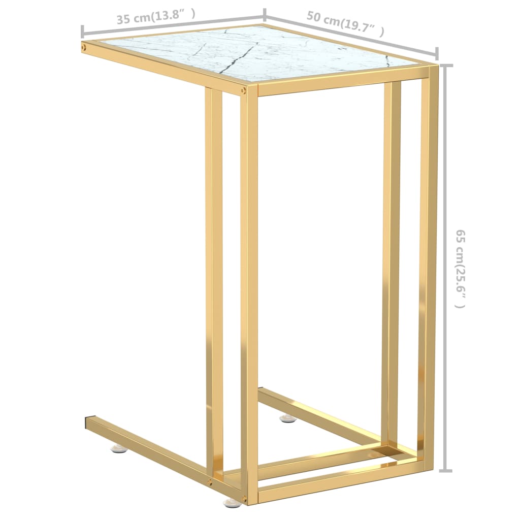 Computer Side Table White Marble 50x35x65 cm Tempered Glass