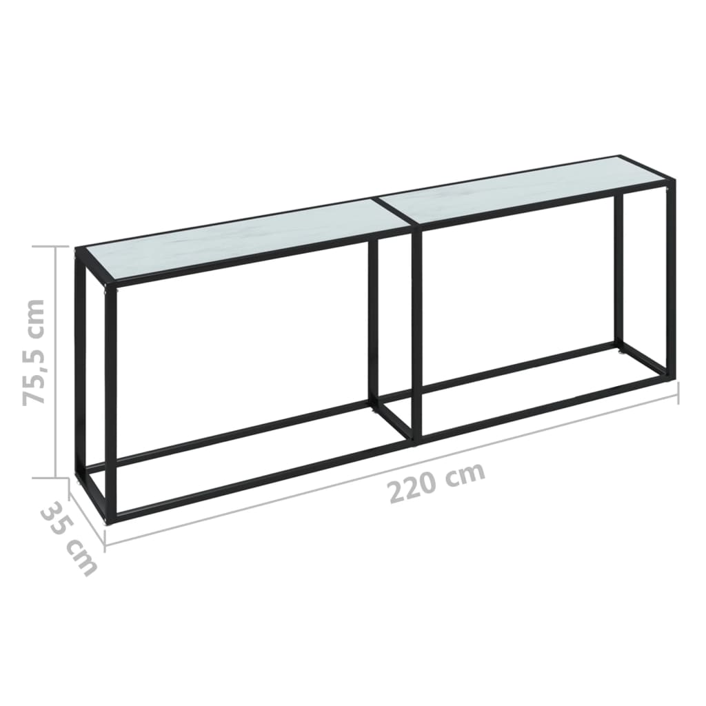 Console Table White Marble 220x35x75.5cm Tempered Glass
