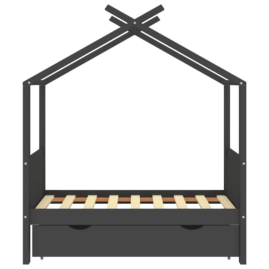 Kids Bed Frame with a Drawer Dark Grey Solid Pine Wood 70x140cm