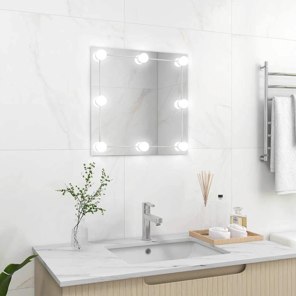 Wall Frameless Mirror With Led Lights Rectangular Glass