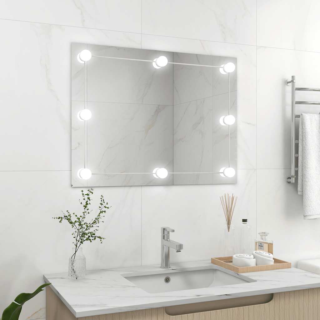 Wall Frameless Mirror With Led Lights Rectangular Glass