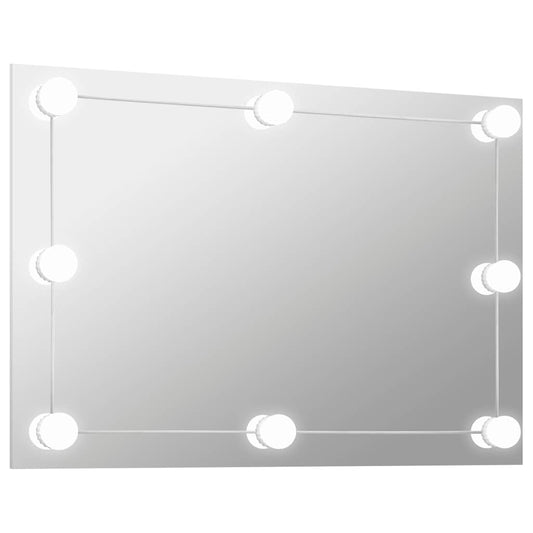Wall Frameless Mirror With Led Lights Rectangular Glass