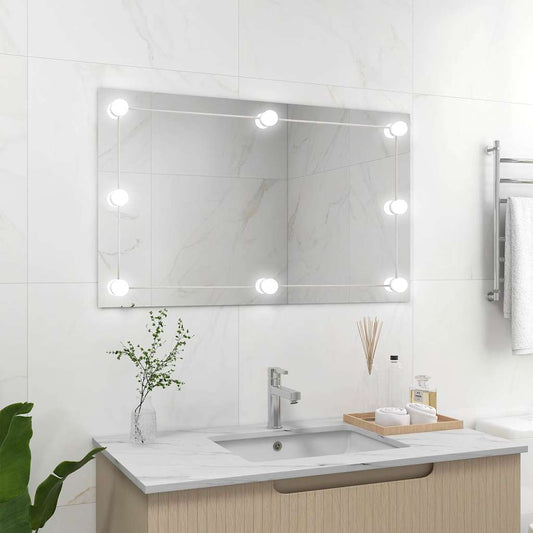 Wall Frameless Mirror With Led Lights Rectangular Glass