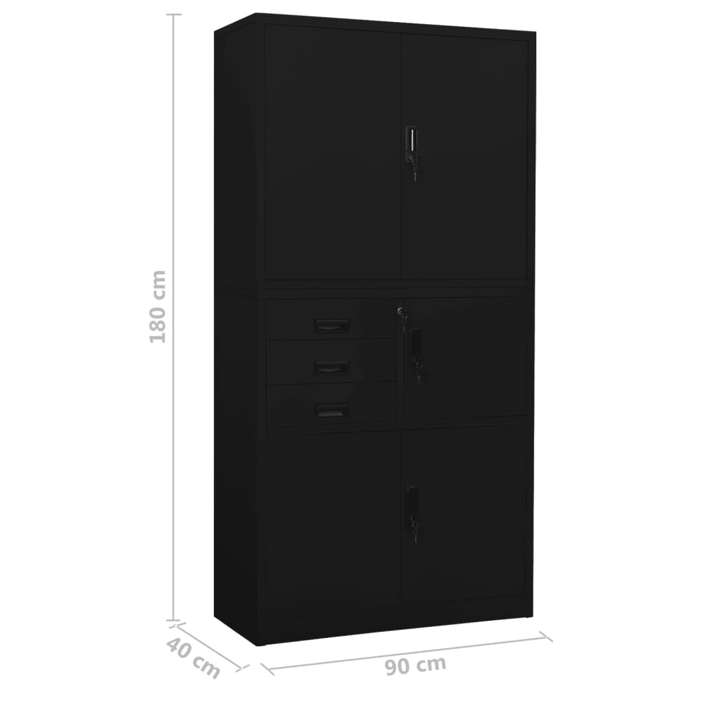 Office Cabinet Black 90x40x180 cm Steel