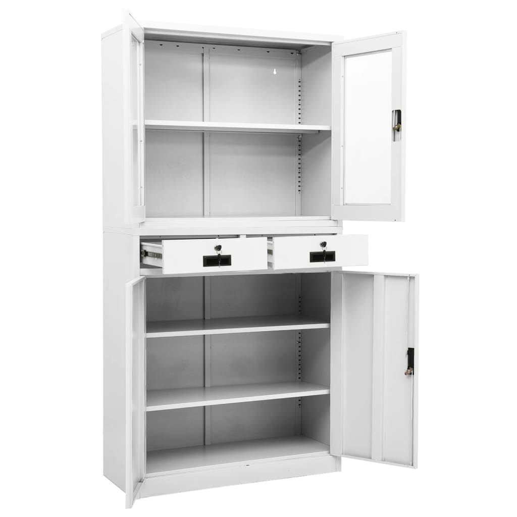 Office Cabinet White 90x40x180 cm Steel and Tempered Glass