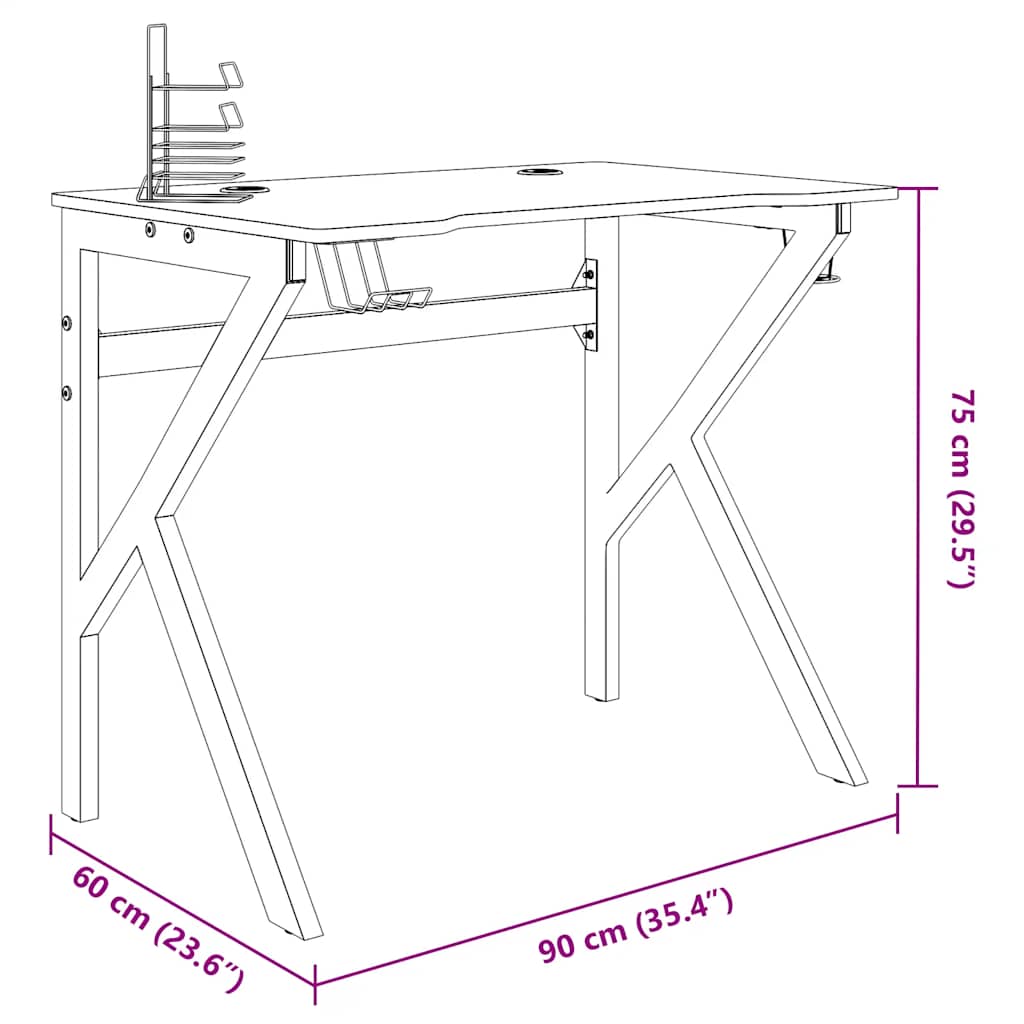 Gaming Desk with K Shape Legs Black 90x60x75 cm