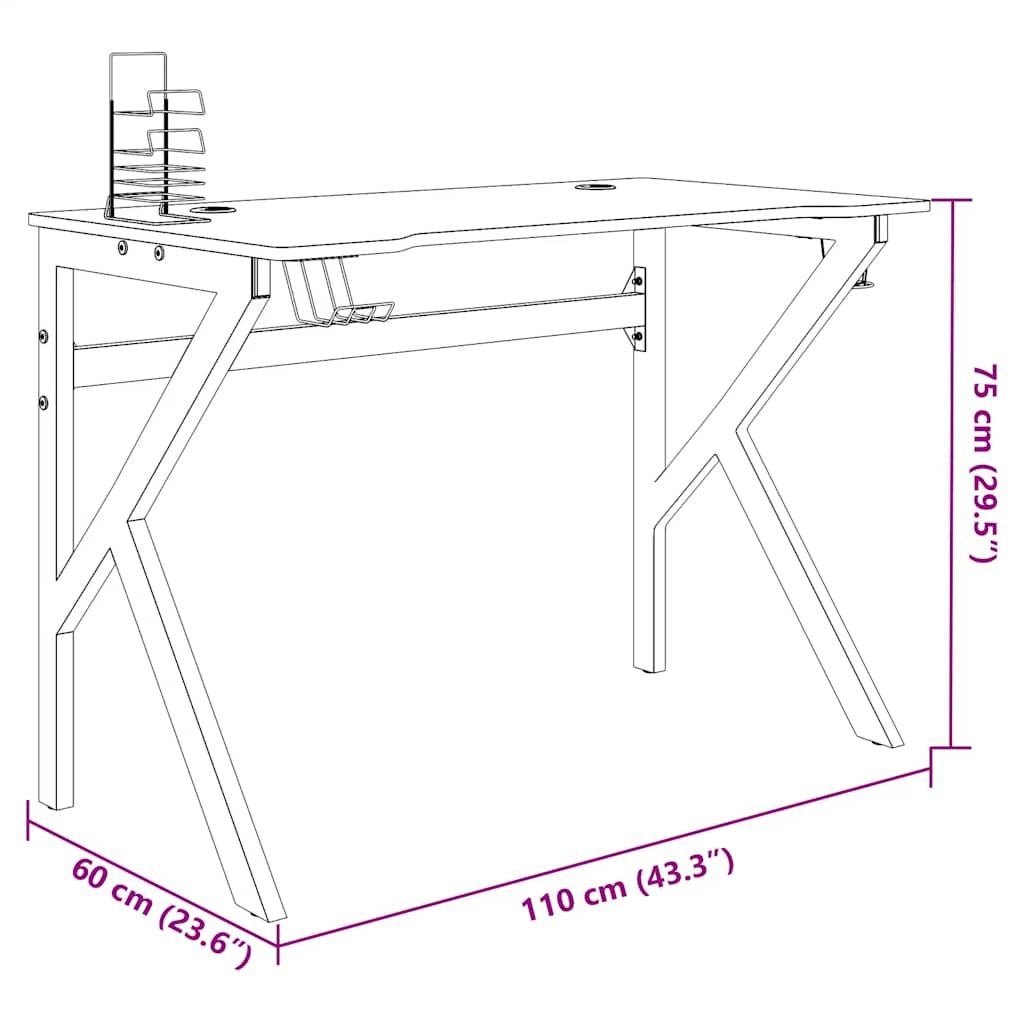 Gaming Desk with K Shape Legs Black 110x60x75 cm
